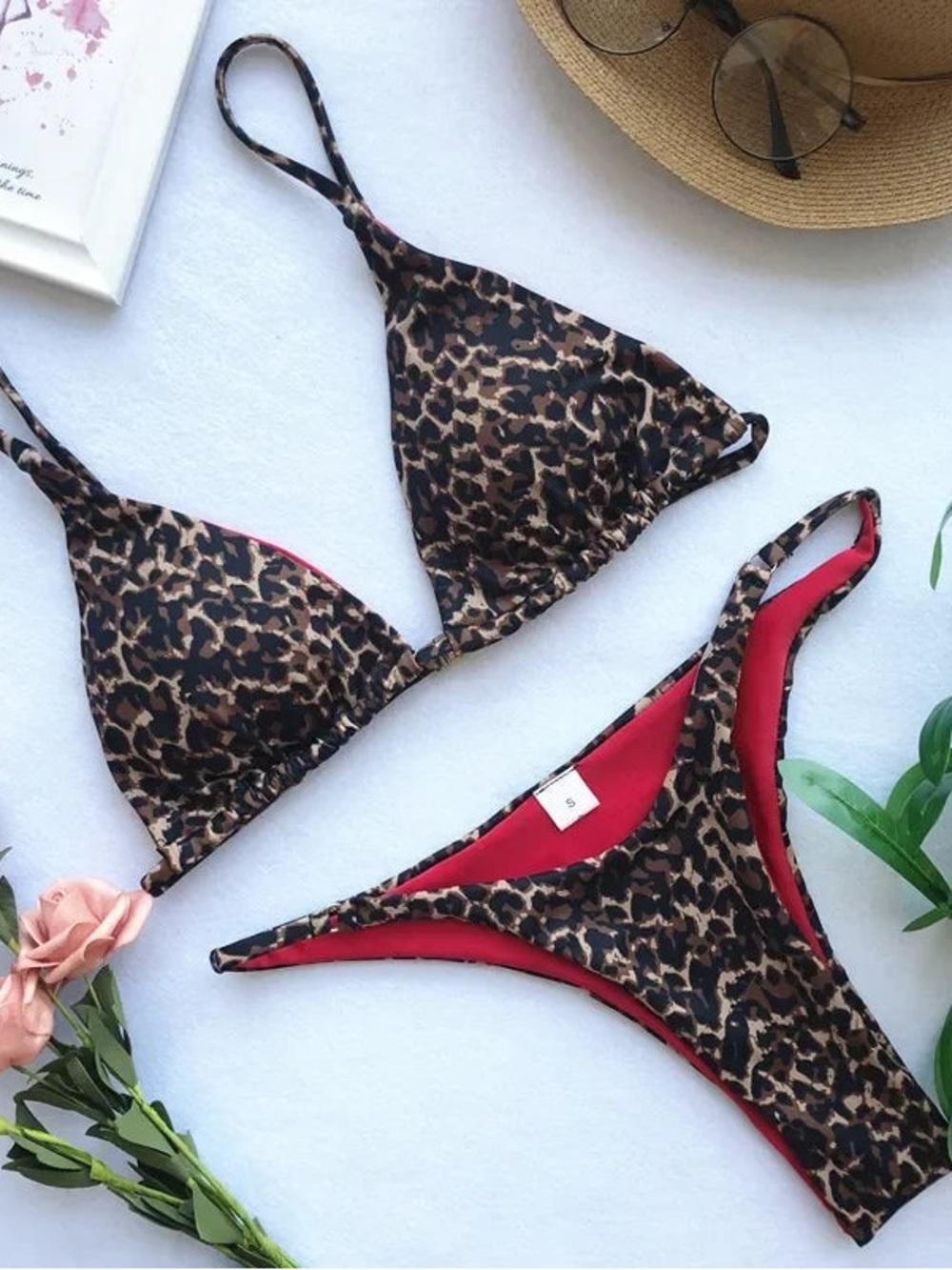 Leopard Print Triangle Bikini Set